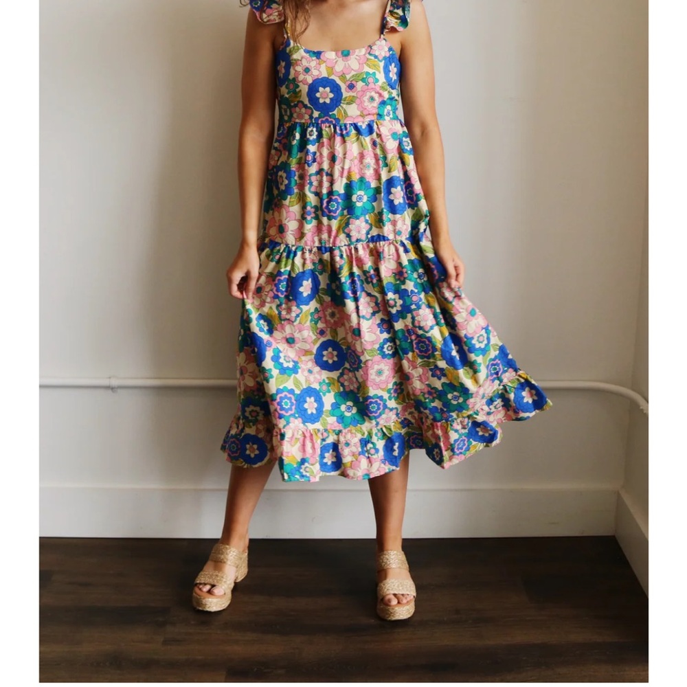 Floral Kids Dress in Blue and Pink